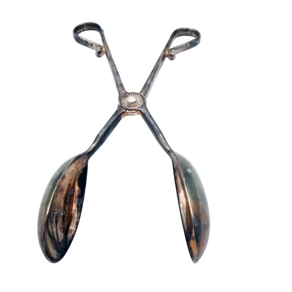 Salad Serving Tongs Silver Plated Metal Vintage 10 In Unbranded Kitchen Utensils - Picture 1 of 16